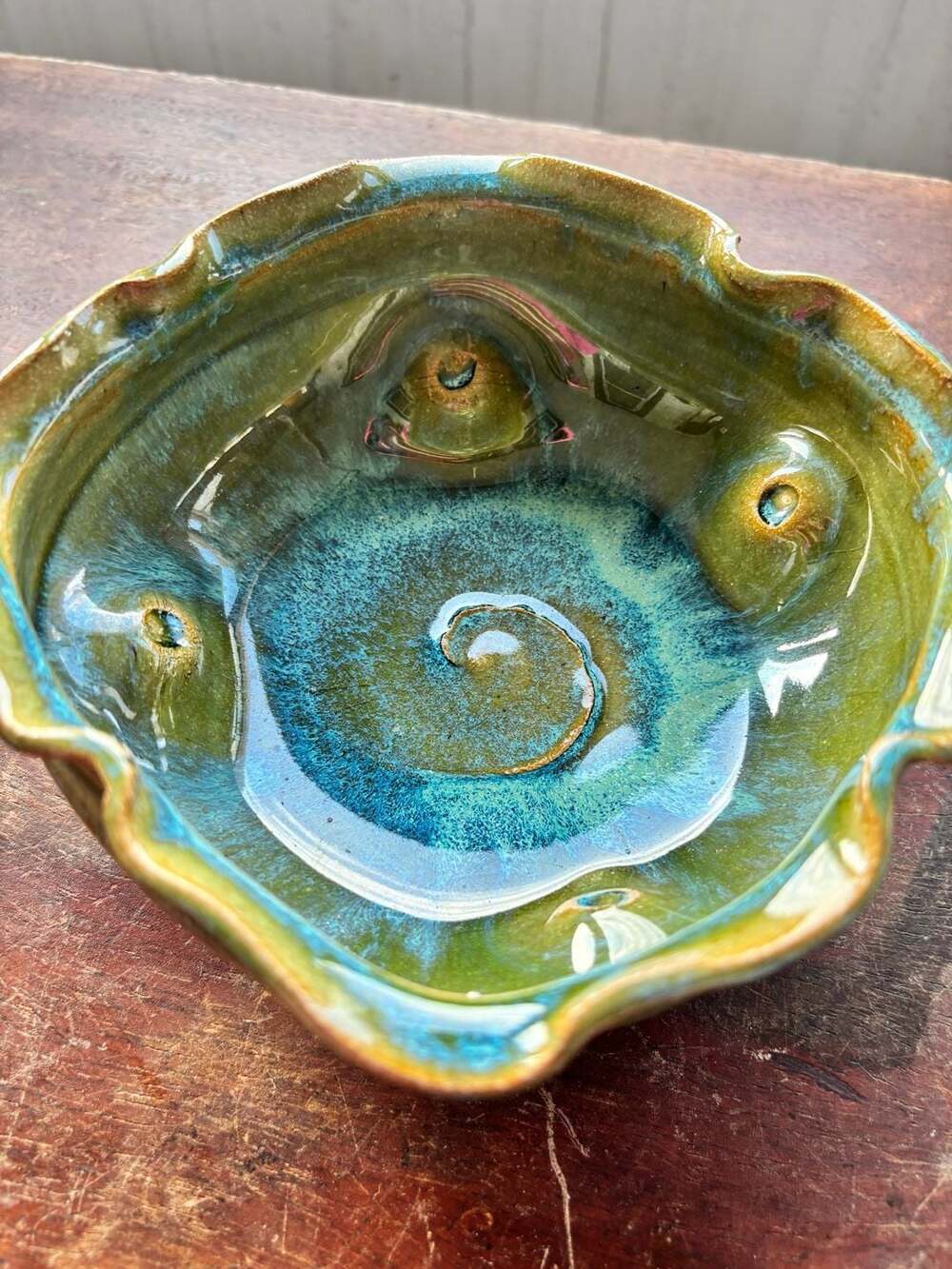 Handmade Studio Art Pottery Glazed Ruffled Ceramic Bowl